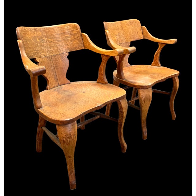 Pair of English Arts & Crafts Solid Quarter-Sawn Oak Armchairs, Early 20th Century For Sale - Image 4 of 9