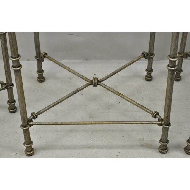 Late 20th C Pier 1 Medici Pewter Wrought Iron Counter Bar Stools Set Of 3 Chairish