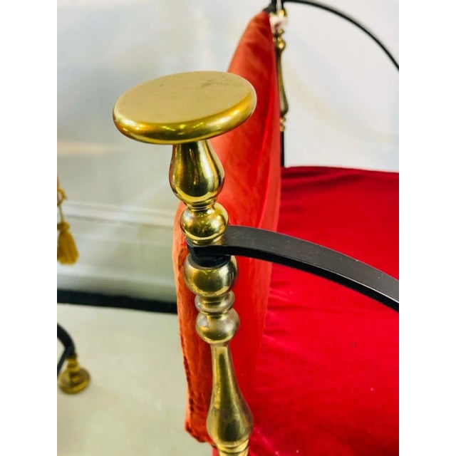 Red 1960s Mid-Century Modern Italian Black Iron & Brass Savonarola Chairs - A Pair For Sale - Image 8 of 10
