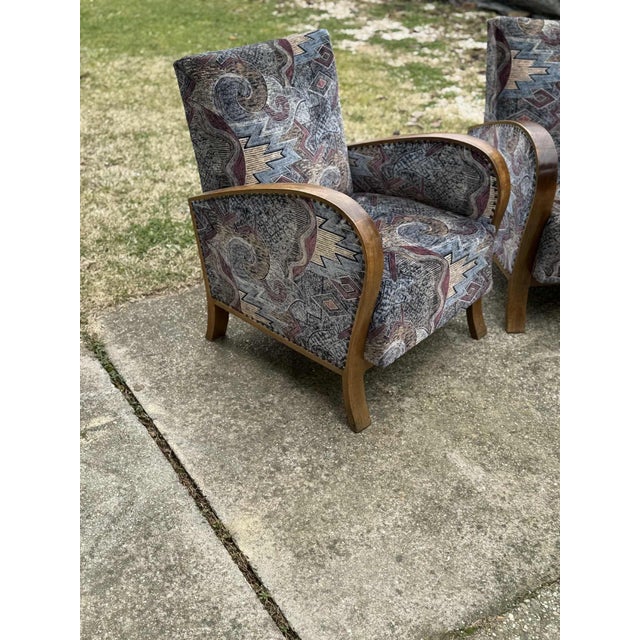 Art Deco Lounge Chairs with Curved Wooden Arms, 1930s, Set of 2 For Sale - Image 4 of 8