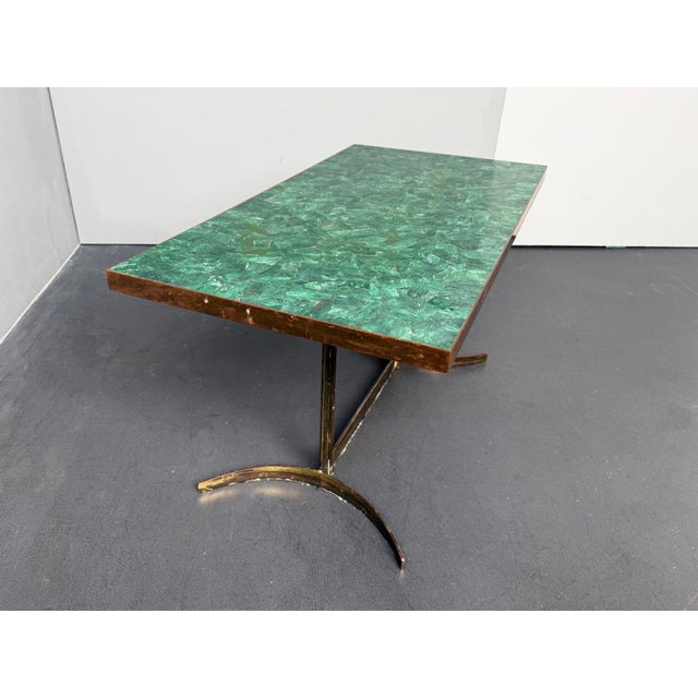 Coffee Table with Malachite Top and Brass Frame, France, 1950s For Sale - Image 4 of 7