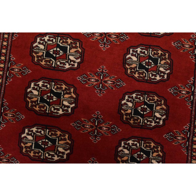 Textile Bokhara Rug 3’1” X 5’6” Red Wool Tribal Hand-Knotted Oriental Carpet For Sale - Image 7 of 11