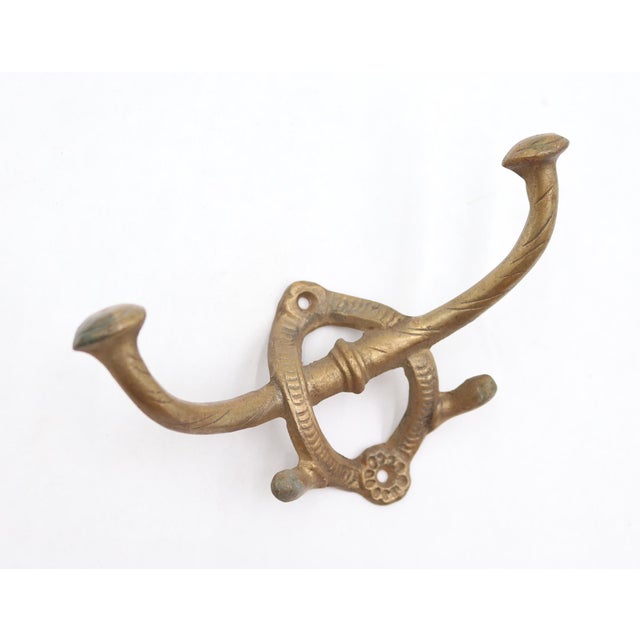 Pair of Antique Eastlake Solid Brass Wall Hooks For Sale - Image 4 of 7