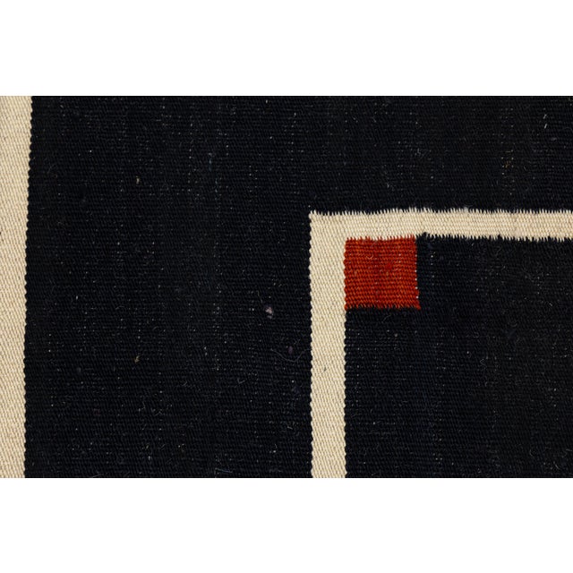 Modern Geometric Kilim Wool Rug With Architectural Line Art & Crimson Accents For Sale - Image 10 of 12