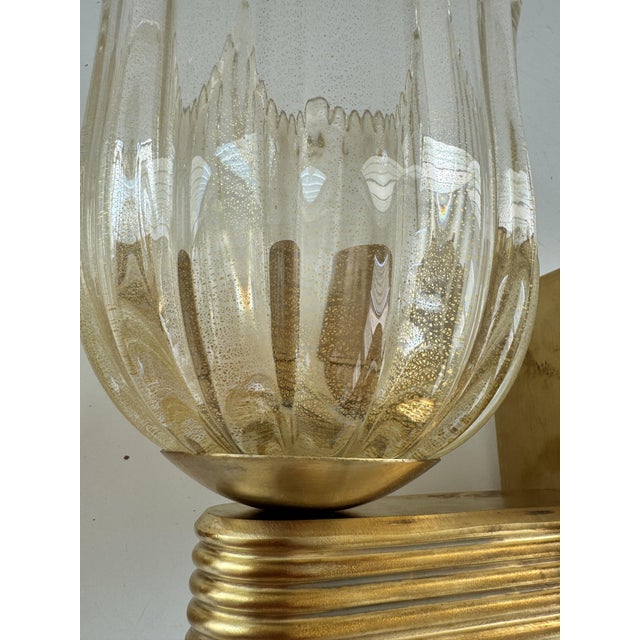 Art Deco Italian Murano Crystal Glass and Brass Wall Sconces, 1990s, Set of 2 For Sale - Image 12 of 14