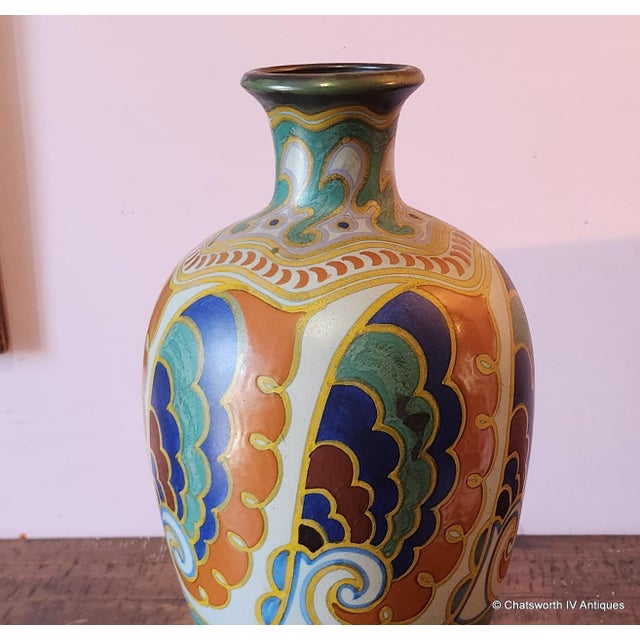 Ceramic Rare Monumental Antique Art-Nouveau Dutch Holland Large Gouda Pottery Vase #711 C1918 For Sale - Image 7 of 14