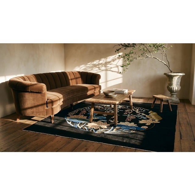 Black 1890s Black Floral Medallion Antique Chinese Peking Rug 3'6" X 3'6" Hand Knotted Wool Carpet For Sale - Image 8 of 9