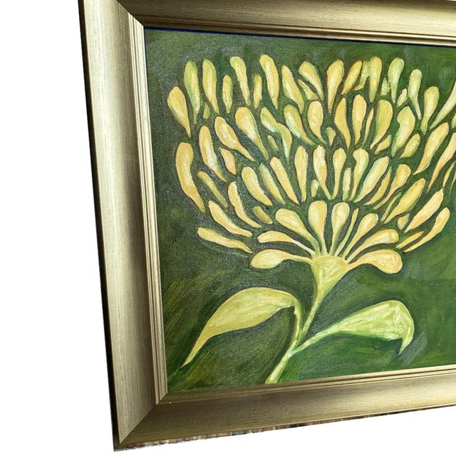 Abstract Expressionism Original Botanical Flower Painting in Brushed Gold Frame, Oil on Canvas, 14.5" X 14.5" by Tatiana Duperault For Sale - Image 3 of 4