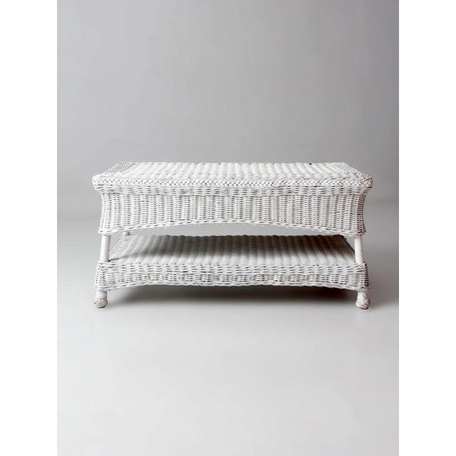 White Antique White Wicker Coffee Table For Sale - Image 8 of 13