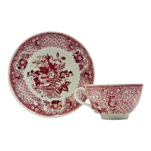 Late 19th Century Red Transferware Teacup & Saucer