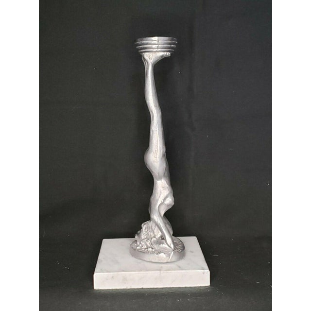 1980s 1980s Vintage Art Nouveau Nude Head Stand Metal Sculpture on Marble Stand / Ring Caddy For Sale - Image 5 of 11