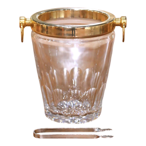Mid-Century French Cut Glass Champagne Bucket With Brass Ring Handles With Tongs