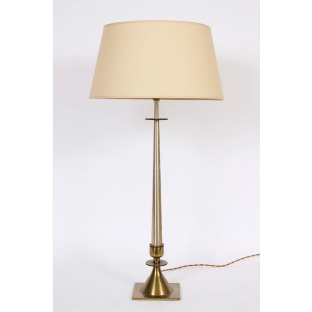 Mid 20th Century Stiffel Tall Tommi Parzinger Style Nickel and Brass Lamp with Milk Glass Shade For Sale - Image 9 of 10