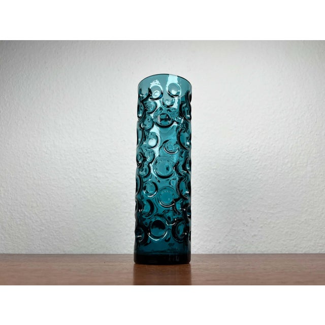 Mid-Century Modern Space Age Blue Bubble Glass Vase by Wilhelm Braun-Feldweg for Hirschberg, Germany, 1960s For Sale - Image 16 of 16