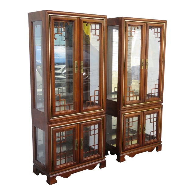 Hollywood Regency Tall China Display Cupboard Cabinets a Pair 5888 For Sale