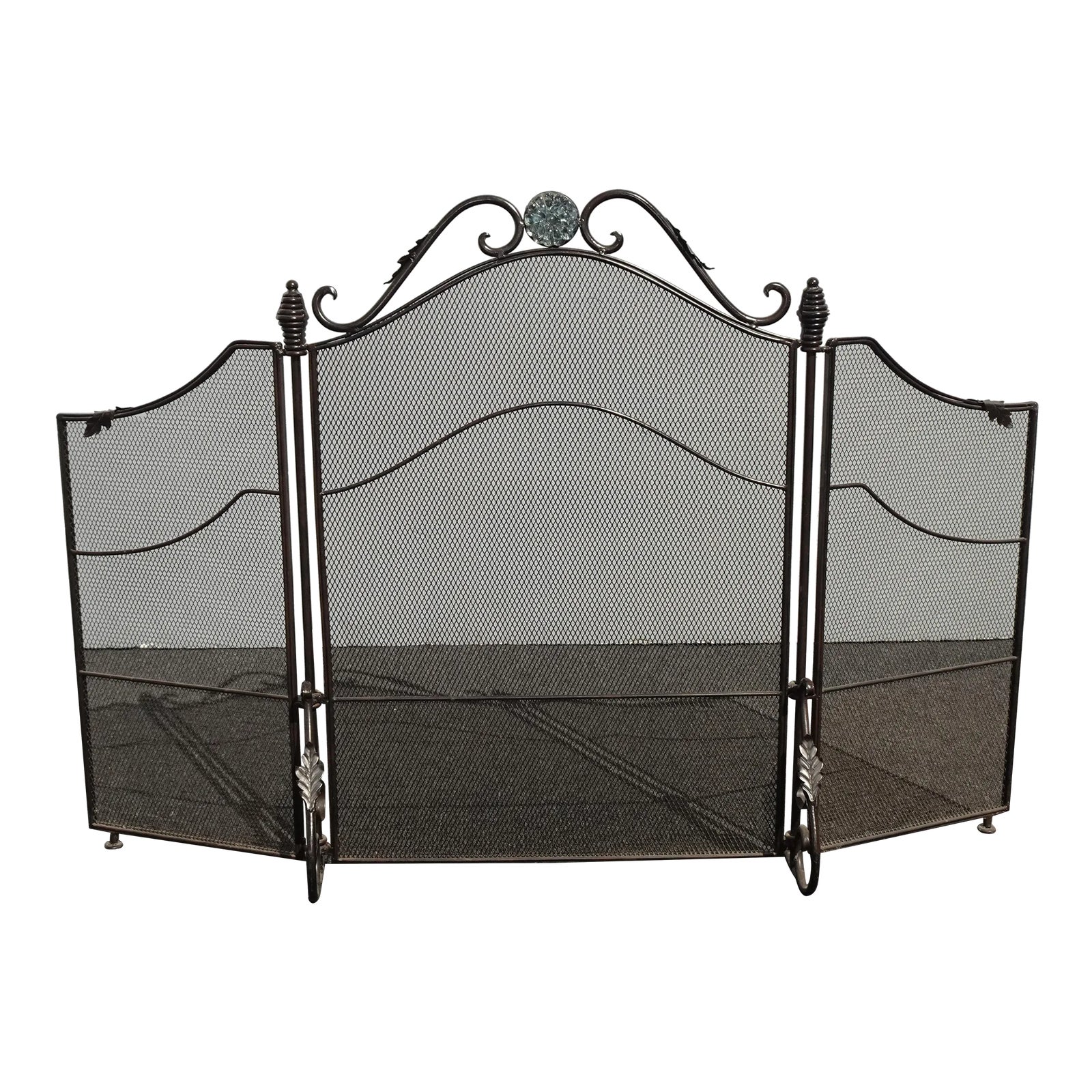 Vintage French Country Three Panel Black Fireplace Screen ~ Spanish