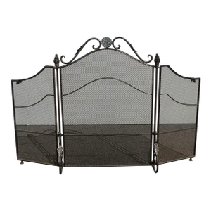 Vintage French Country Three Panel Black Fireplace Screen ~ Spanish Style