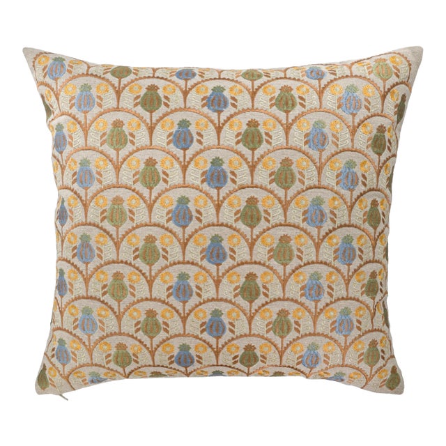 Jardin Embroidered Linen Throw Pillow Cover 18 X 18 For Sale
