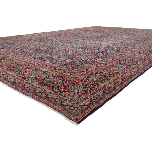 61202 Antique Persian Kerman Rug 11'04 x 16'11. A garden of paradise unfurls across this hand-knotted wool antique Persian...