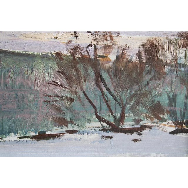 Alfejs Bromults, Winter Landscape, Oil on Cardboard For Sale - Image 4 of 11
