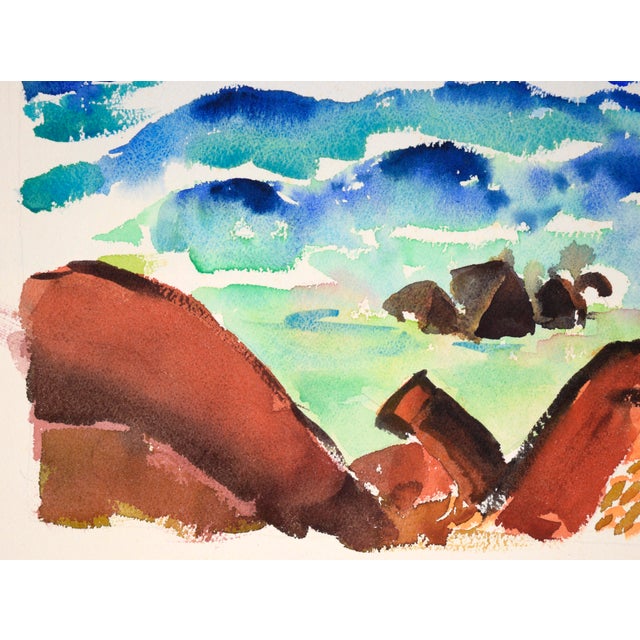 American 20th Century California Modernist Seascape in Watercolor on Paper by Lucile Marie Johnston For Sale - Image 3 of 8