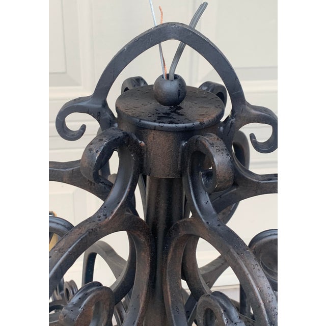 Large Black Wrought Iron Chandelier With 12 Lights For Sale In Phoenix - Image 6 of 9