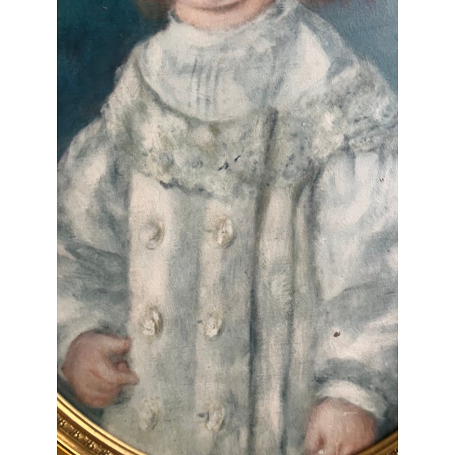 School of Paris, French Oil on Canvas Painting of Young Child Portrait Dressed in Lace Finery, Original Period Oval Gilt Gold Leaf Frame. For Sale - Image 4 of 12