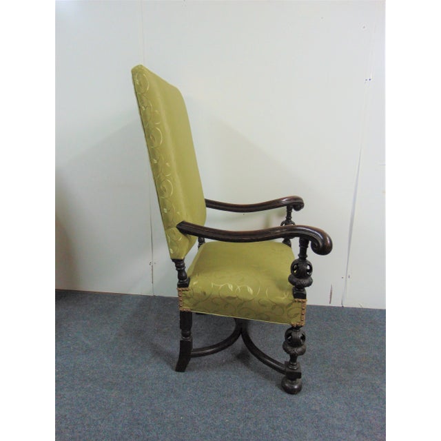 Light Green Victorian Carved Oak Throne Style Chair For Sale - Image 8 of 9