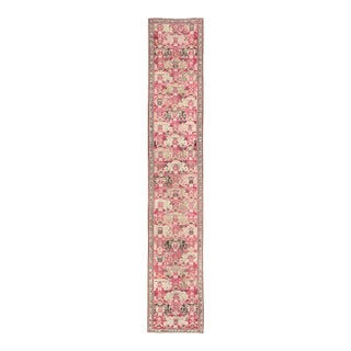 Long Antique Caucasian Karabagh Runner With Ivory and Rose Field Design For Sale