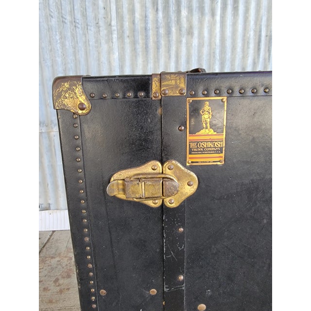 Black 1930s Oshkosh Fitted Wardrobe Steamer Trunk For Sale - Image 8 of 12