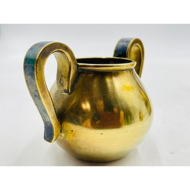 1950s Los Castillo Taxco Brass & Stone Inlaid Tea Set, Mexican Modernism - Set of 3 For Sale - Image 15 of 18