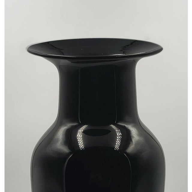 Mid-Century Modern Murano Sommerso Jet Black Art Glass Vase With Controlled Bubble Base, 1970s For Sale In Detroit - Image 6 of 8