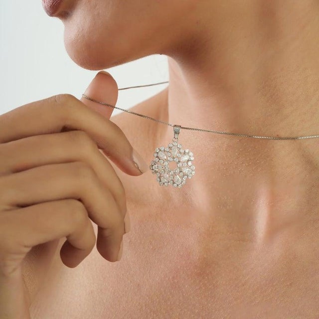 Moissanite Open Center Snowflake Flower Pendant in Solid Silver For Sale - Image 9 of 14