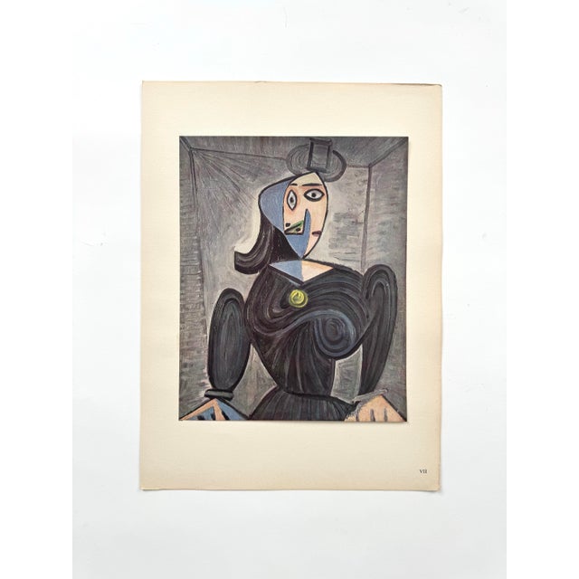 Gray Vintage Pablo Picasso Limited Edition Print Femme en Costume Noir (Woman in Black Dress or Buste De Femme en Noir) 1950 Cubist Portrait For Sale - Image 8 of 10