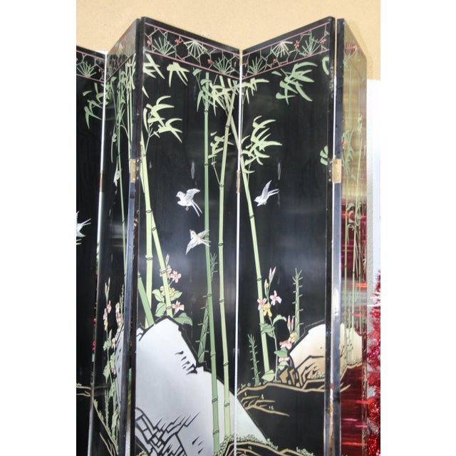 Black Vintage Six-Paneled Double-Sided Japanese Room Divider Screen For Sale - Image 8 of 18