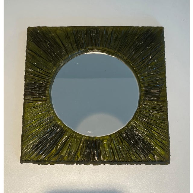 Small Mirror in Green Resin. Work in French. Circa 1970 For Sale - Image 6 of 12