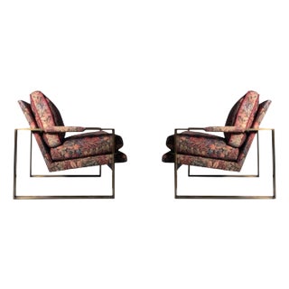 Pair of Vintage Original Milo Baughman Sled Base Bronze Finish Lounge Chairs For Sale