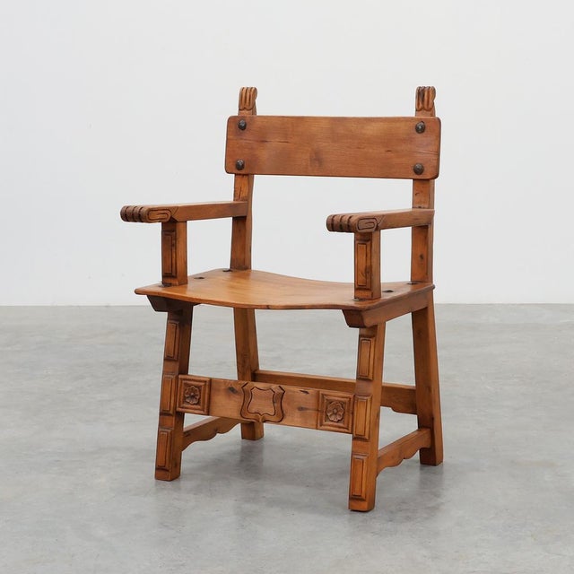 Rustic Iberian Carved Oak Side Chair, Spain, 1900 For Sale - Image 16 of 16