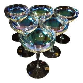 Vintage Mid Century Bohemia Crystal Iridescent Wine Glasses - Set of 6 For Sale