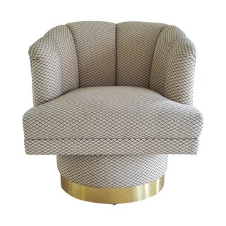 Brass Barrel Back Mid Century Accent Chair For Sale