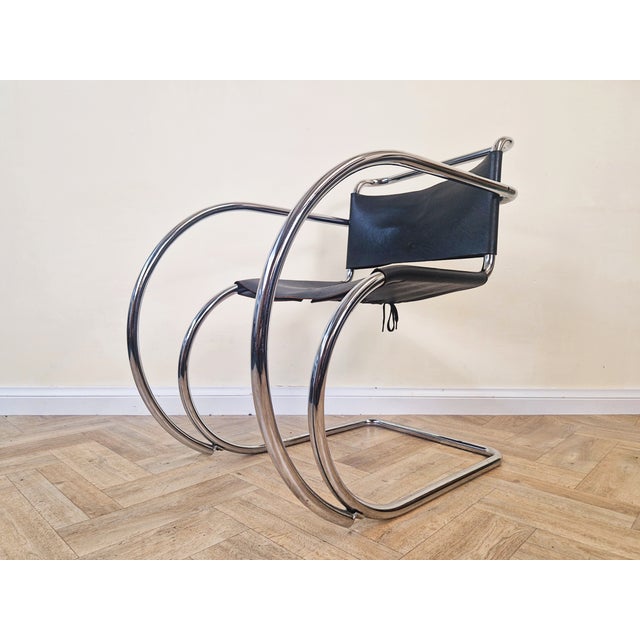 Animal Skin Leather and Chrome MR20 Chair by Mies Van Der Rohe for Thonet, 1950s For Sale - Image 7 of 7