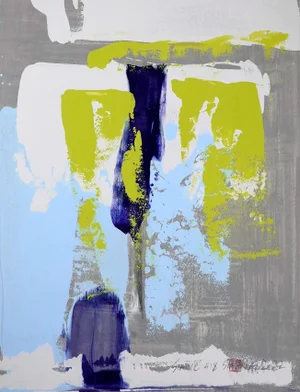 Static 418 Abstract Framed Blue/Green Painting