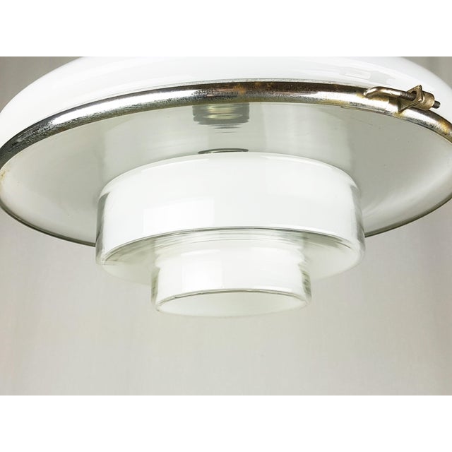 Chrome-Plated and Opaline Glass Pendant Lamp by Otto Müller for Megaphos, 1930s For Sale - Image 3 of 18