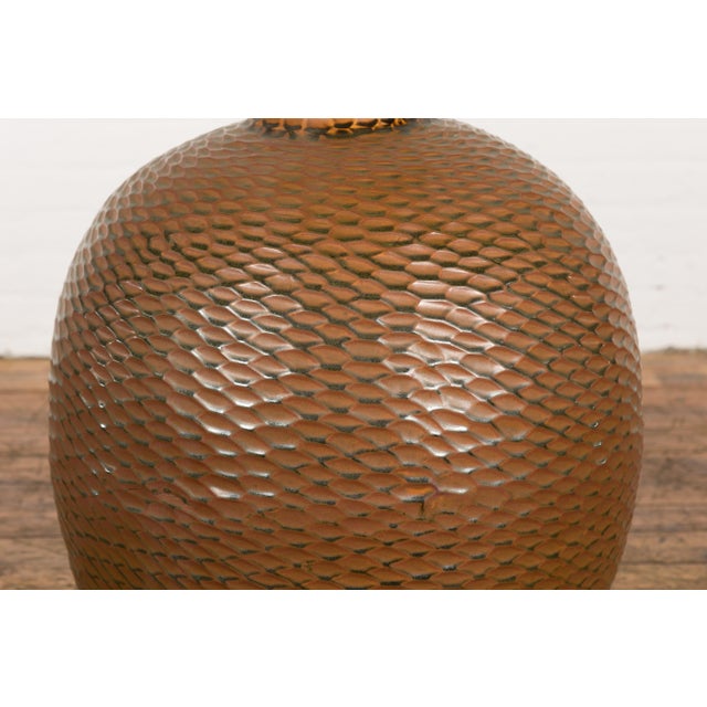 Late 20th Century Prem Collection Handcrafted Brown Vase with Textured Honeycomb Style Motifs For Sale - Image 5 of 12