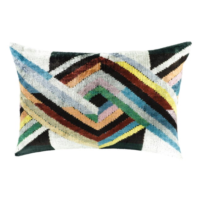 Icarus Silk Velvet Ikat Throw Pillow Cover, 16 X 24 For Sale