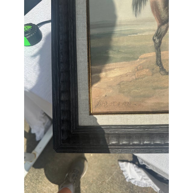1990s Framed Black Horse on Mountain Top Print on Canvas, Signed by the Artist For Sale - Image 10 of 11