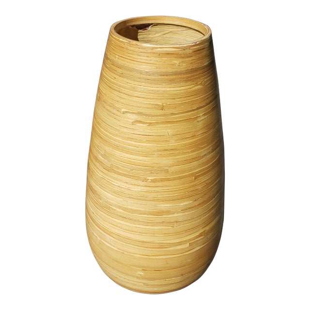 Vintage Asian Lacquered Bamboo Vase For Sale