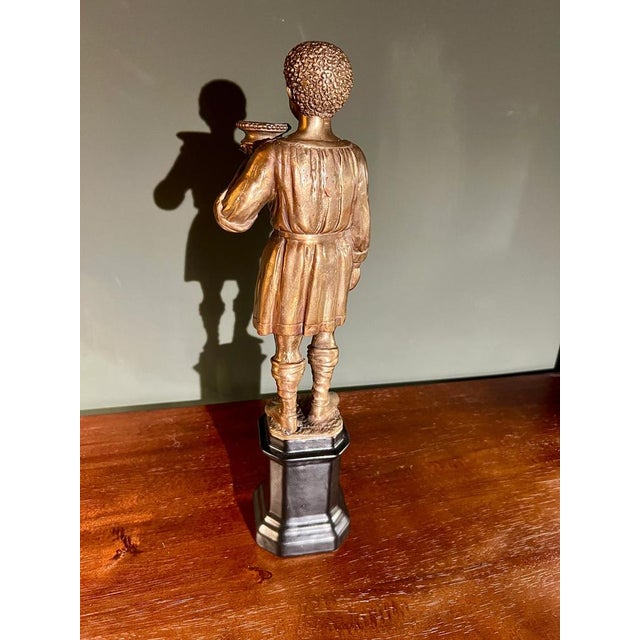 Black Youth Candlesticks in Brass on Black Porcelain Bases, 1920s, Set of 2 For Sale - Image 8 of 9