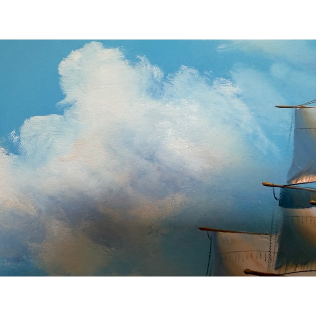 Nautical K.Dossi Original Sailing Ship Oil Painting, Nautical Seascape Unique Shell Decor For Sale - Image 3 of 11