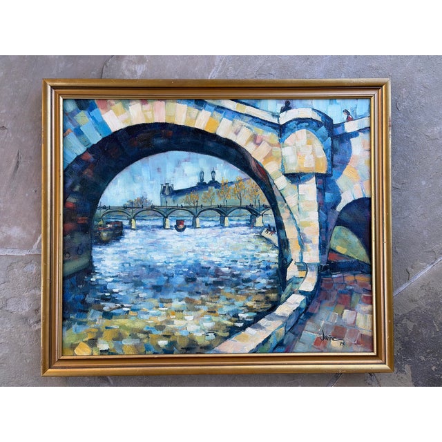 Vintage 1975 Paris School Impressionist Oil Painting of the Seine, Signed For Sale - Image 9 of 9